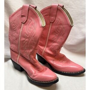 Old West Cowgirl Boots Girls Leather Narrow J Toe Pink 8119 Pointed Toe Size 1.5